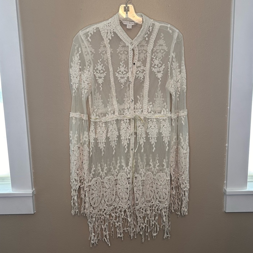 Boston Proper Ivory Lace Cardigan Size Small